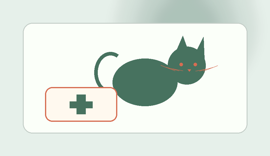 Illustratie van een kat naast een medisch kruissymbool voor kattengezondheid