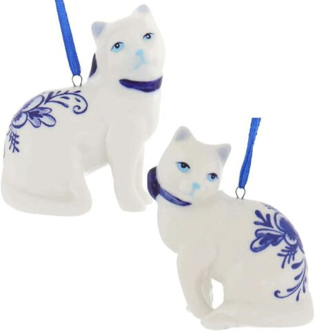Delfts blauw porseleinen kattenornament, set van 2