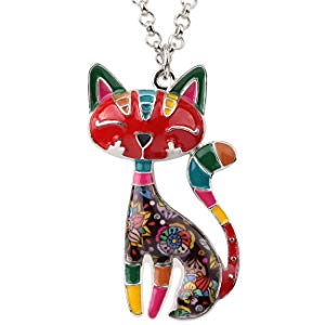 Een gedurfde, kleurrijke kat hanger ketting