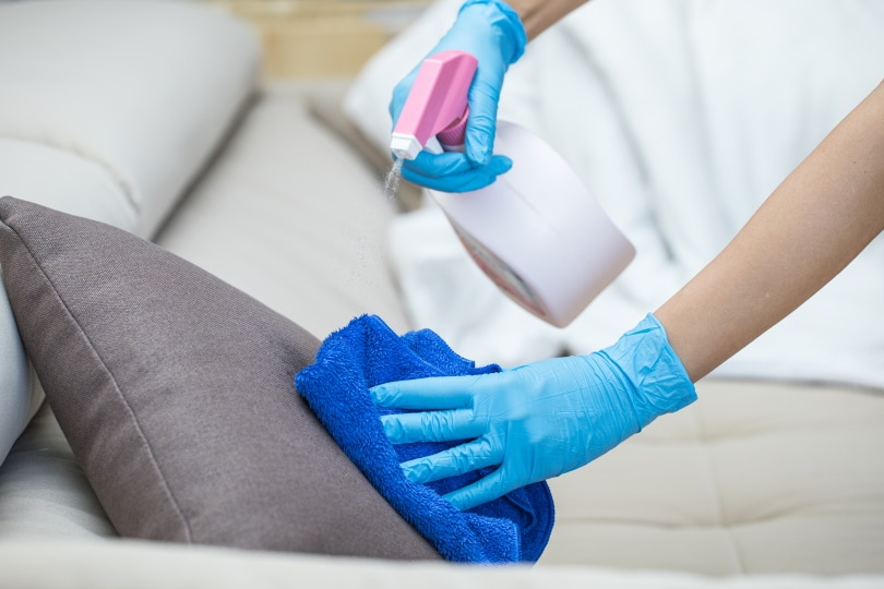 bank reinigen met desinfecterende spray